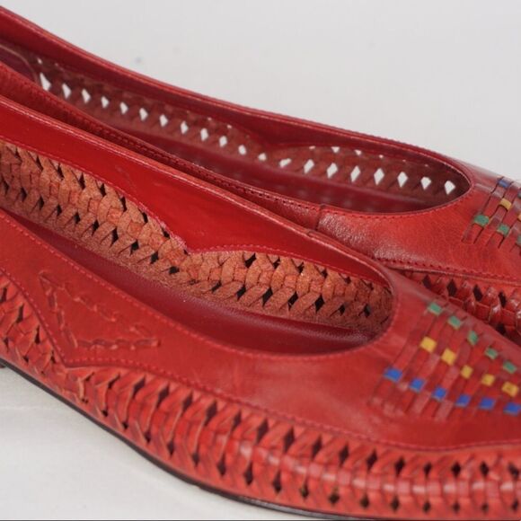 Vintage Leather Craft Susie 3 Woven Leather Almond Toe Flats in Red, Size 6 - Picture 10 of 10